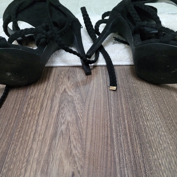 Black Strap up, open toe high heel shoes - Picture 4 of 4